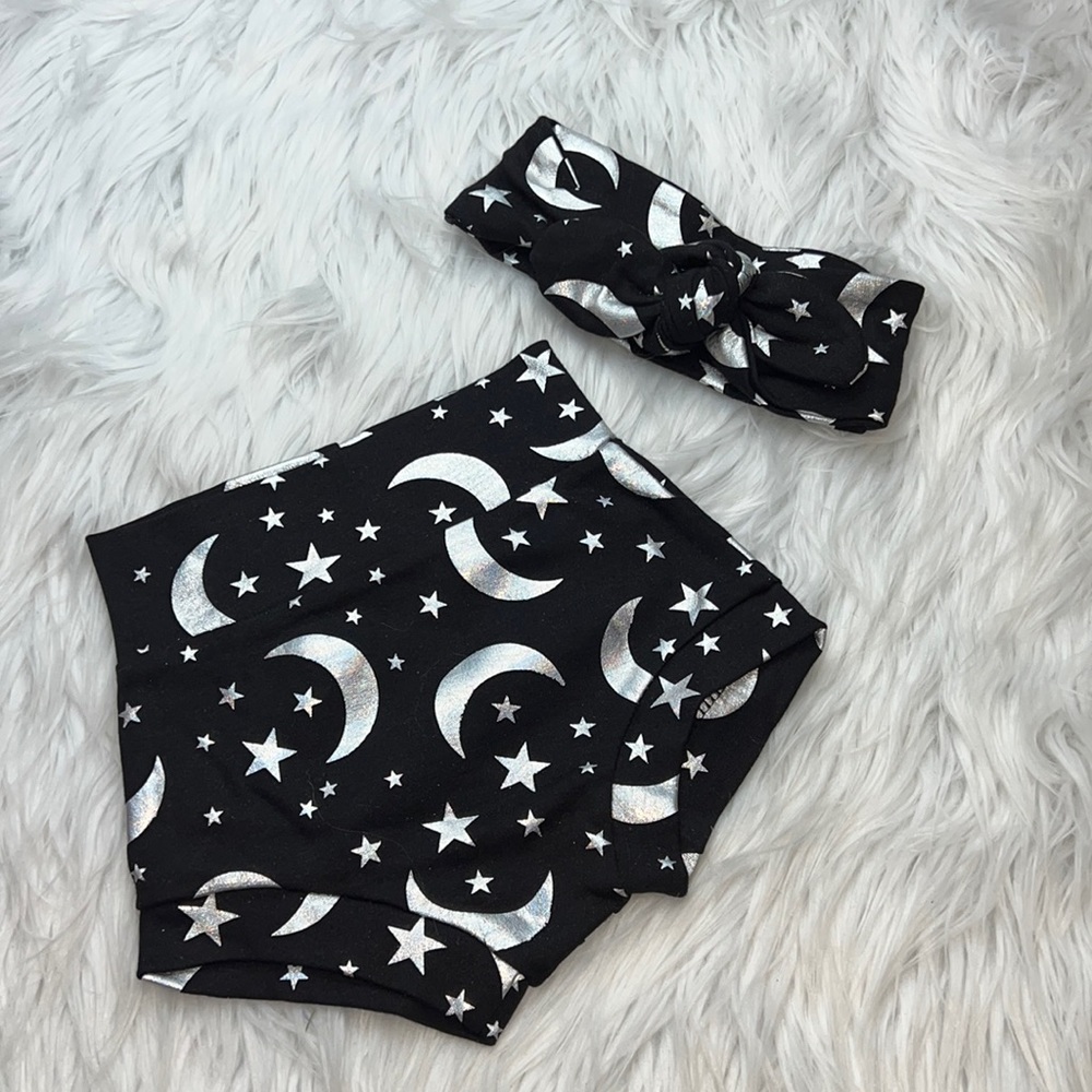 Celestial moon and stars Bummie and top know bow head wrap